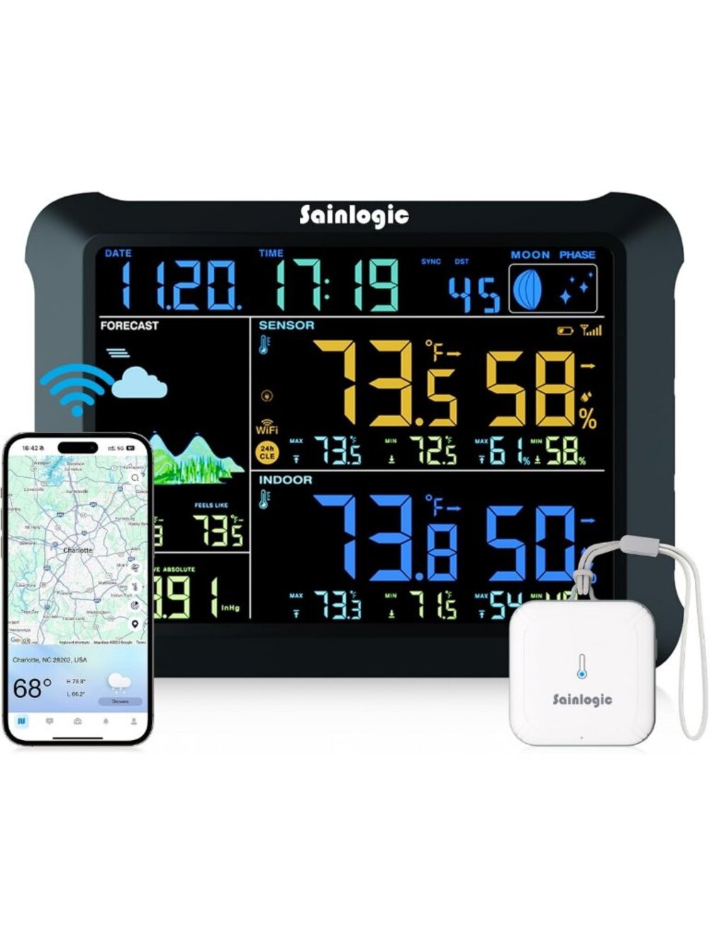 Smart WiFi Weather Station with 24/7 Forecast, Alerts & Data Export - Accurate